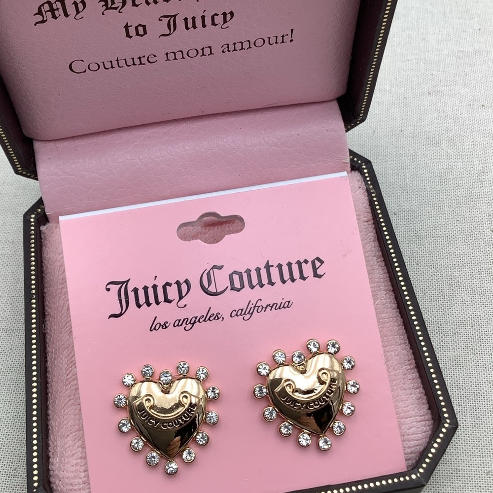 😎50%off Juicy Couture Gold Hearts with Rhinestones Stud Earrings #347
